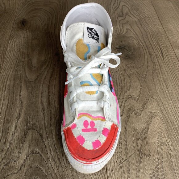 Vans High Top Womans Size 7 Custom Painted Pink Gold Purple Light Blue - Picture 7 of 16